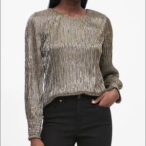 Banana Republic Metallic Smocked-Sleeve Blouse